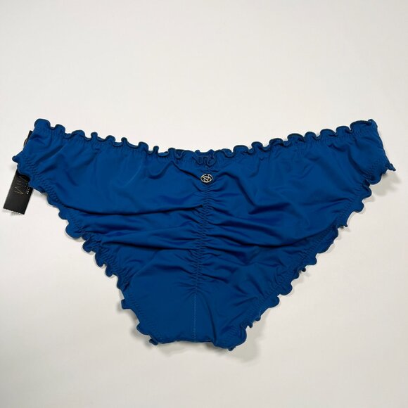 Victoria Secret Small S Bikini Bottom Ruffle Cheeky Ruched Back Sapphire Blue - Picture 1 of 6
